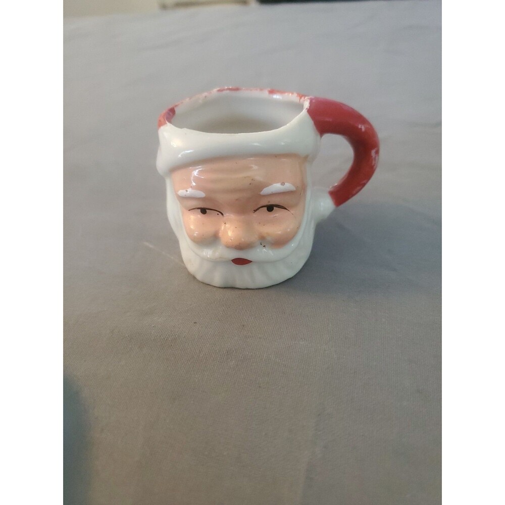 Vintage Mini Santa Mug Smiling Japan 1.75” Hand Painted MCM Christmas